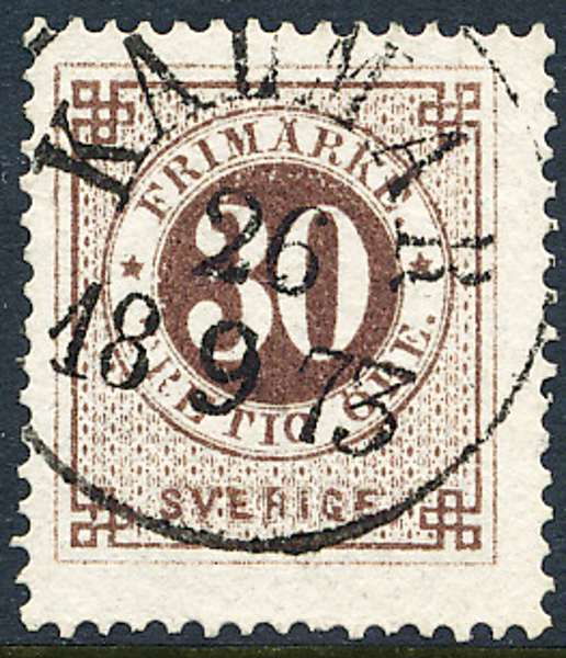 F25e1 30 öre brun t.14 KALMAR 26.9.1873  