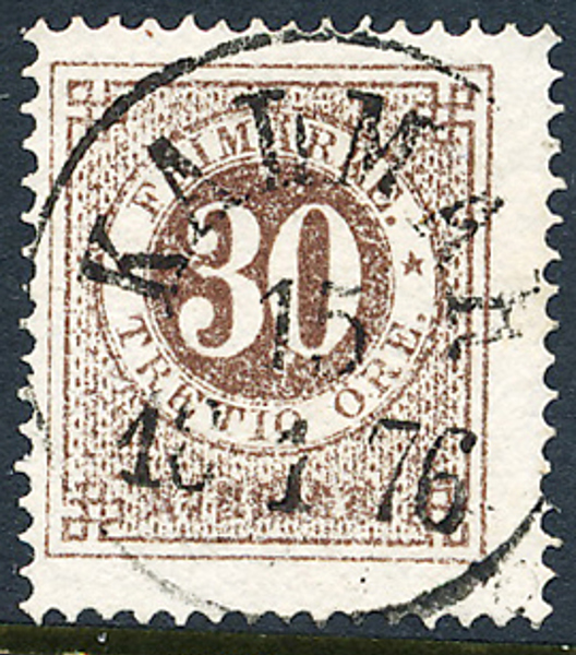 F25g 30 öre orangakt. brun t.14 KALMAR 15.1.1876