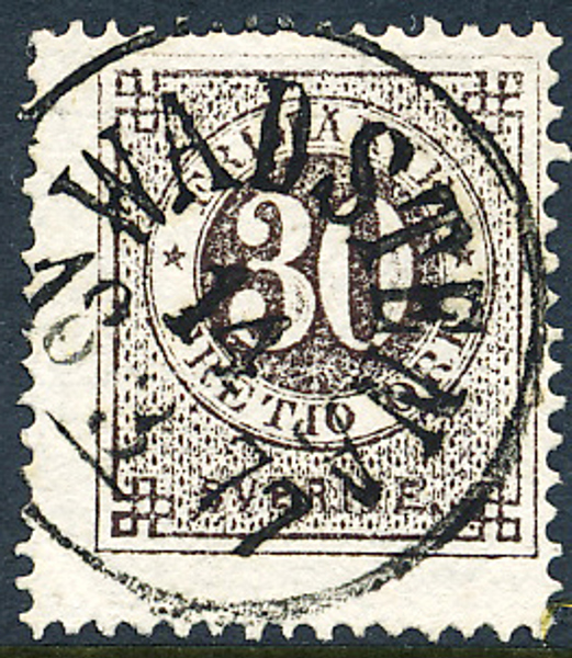 F25j 30 öre brunsvart t.14 WADSTENA 14.3.1877 