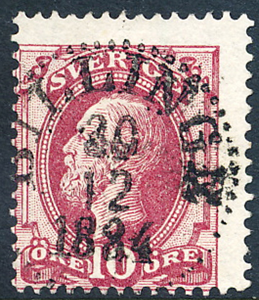 F39v7 10 öre röd BILLINGE 30.12.1884 praktstämplat två dagar före utgivningen 