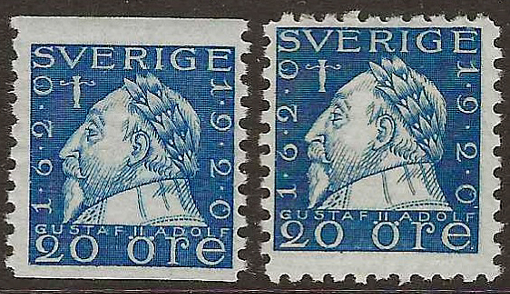 F152Abz & 152C 20 öre 2-sid och 4 sid Gustaf II Adolf i postfriska exemplar