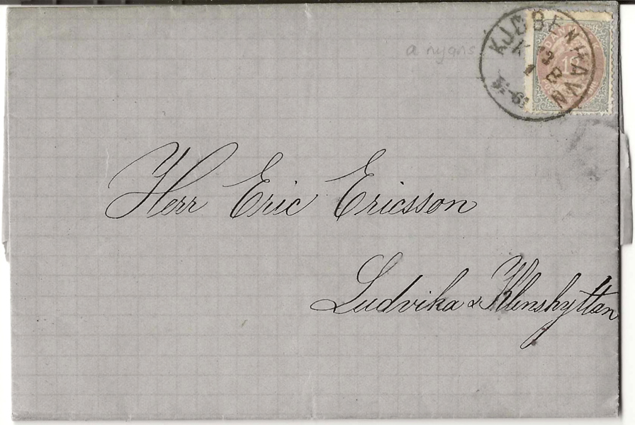 DANMARK. F32a 12 öre Tvåfärgad typ t.14. prydligt på brev till Ludvika stämplat KJØPENHAVN 13.1. KB (1875)