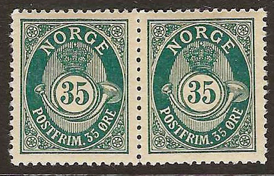NORGE. F62 35 öre grön Posthorn antikva i postfriskt par