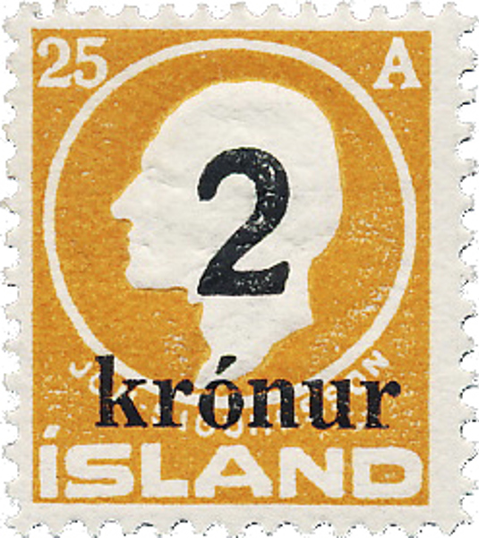 ISLAND. F121 Påtryck 2 kr på 25 air orange Jon Sigurdsson i postfriskt vackert exemplar