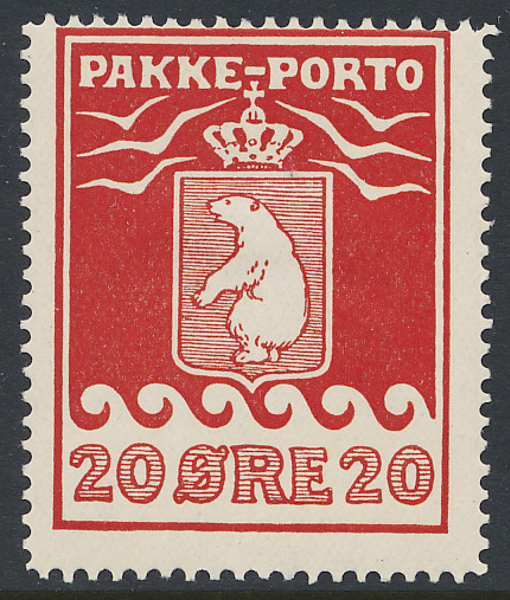 GRÖNLAND. FP9 C1 Pakke Porto 20 öre röd ostämplat ex med perforering 11 1/2 runt om