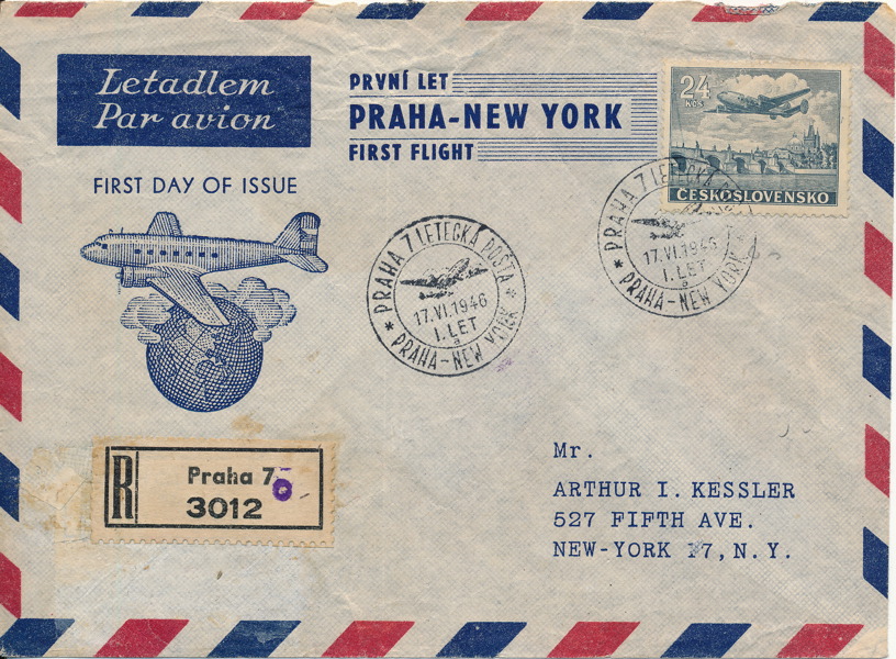 TJECKOSLOVAKIEN. Första flyg Prag - New York 1946