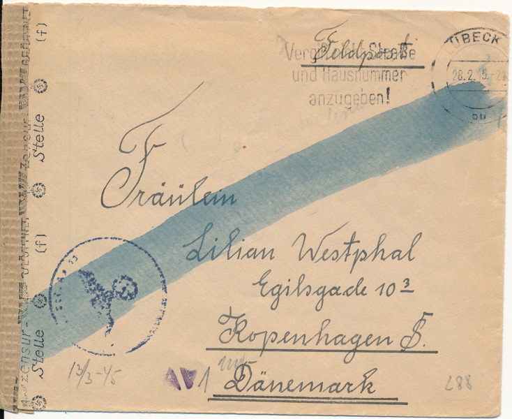 TYSKLAND. Feltpost 1946 brev från dansk frivillig till flickvännen i Köpenhamn.