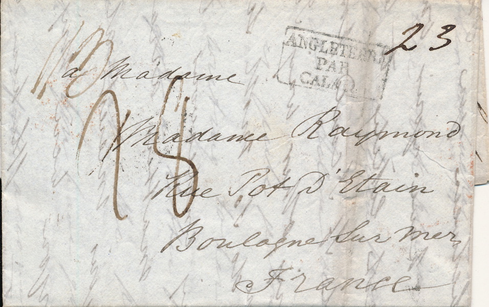 ENGLAND. Förfilateli från England till Franrike 1839