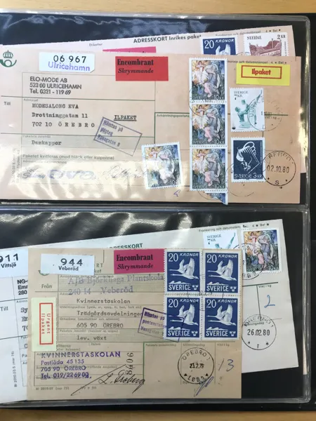 ADRESSKORT för paket med tilläggstjänster, 54 st olika varav utan tillägg
