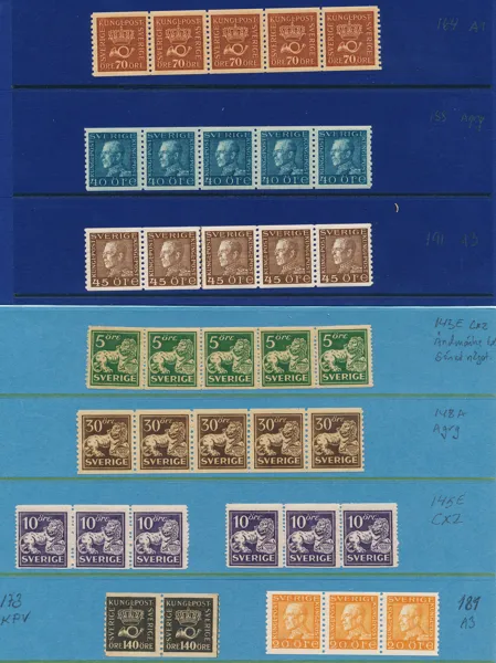 BAND Parti med postfriska bandmärken i14 större enheter (par, 3- & 5-strip och 4-block)