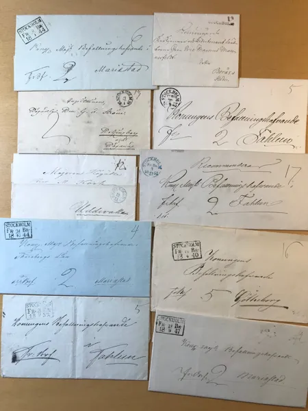 STOCKHOLM  10 st brev/brevomslag med stämplar förfilateli 