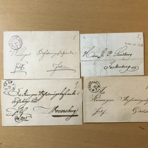 RUNDSTÄMPLAR Tre rundstämplar på fribrev 1856-1970 + rakstämpel HALMASTAD