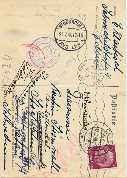 TYSKLAND 1940 Postkort från Celle 12.7.40 till Stockholm