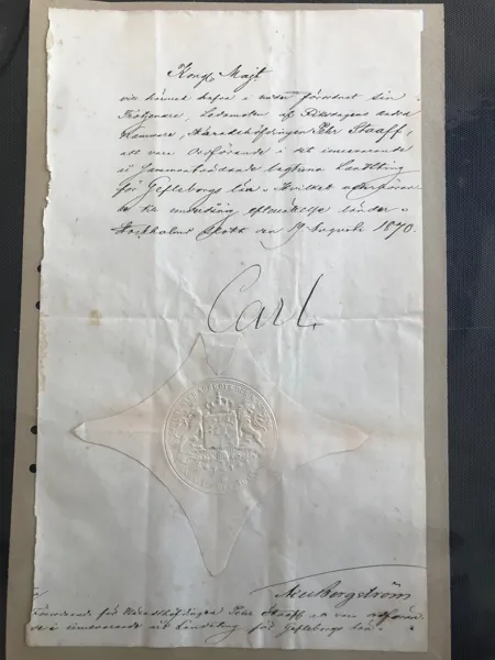 CARL XV  Egenhändiga namnteckning 19 augusti 1870