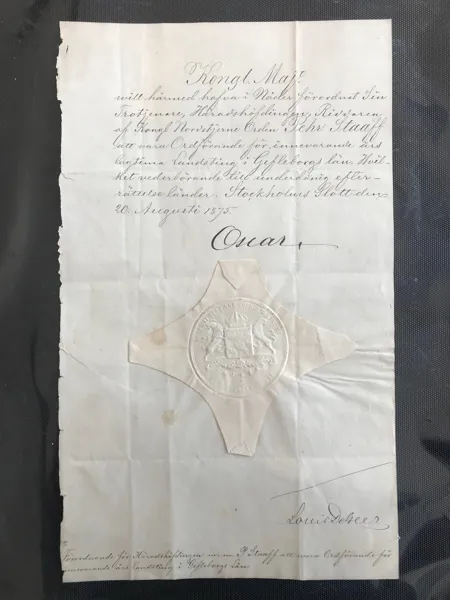 OSCAR II  Egenhändiga namnteckning 20 augusti 1875
