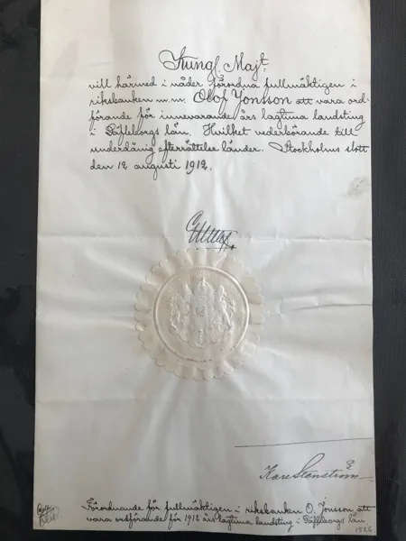 GUSTAF V  Egenhändigt undertecknat på Stockholm slott 18 augusti 1912