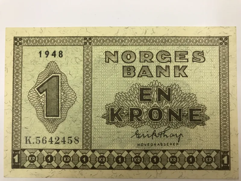 NORGE SEDEL EN KRONE 1948 - Ett perfekt ovikt exemplar