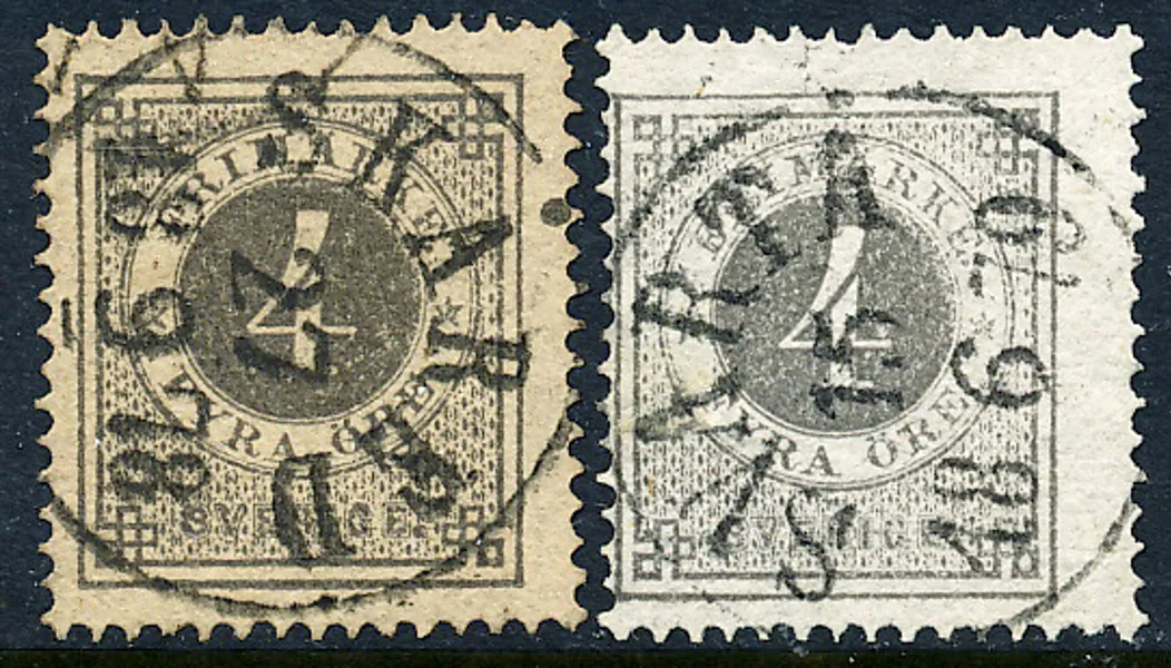 F18a  Två felfria ex, båda med sidvänd stämpel SKÅRED 27.9.1878 och SVARTÅ 15.6.1879