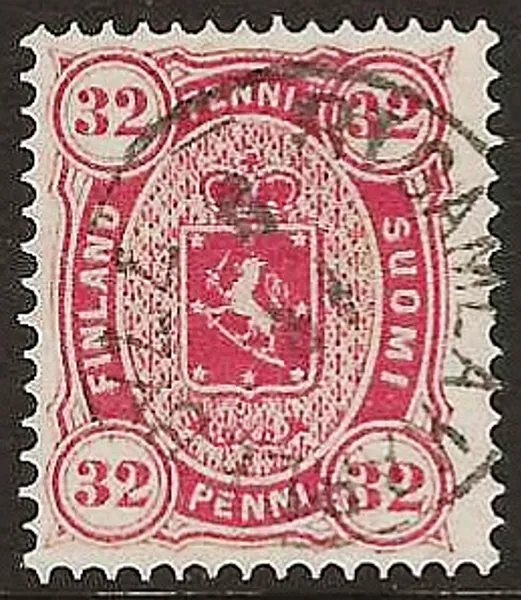 FINLAND F11 32 penni karmin Vapentyp t. 14 stämplat GAMLA KARLEBY 18.9.1877