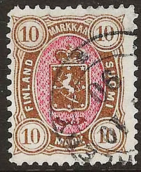 FINLAND F26b 10 mark gulbrun/röd Vapentyp stämplat Karleby Oct. 1890, intyg Rolf Gummesson