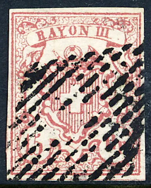 SCHWEIZ Mi 12 15 Rp Rayon II stora siffror, stämplat ex med fyra bra marginaler