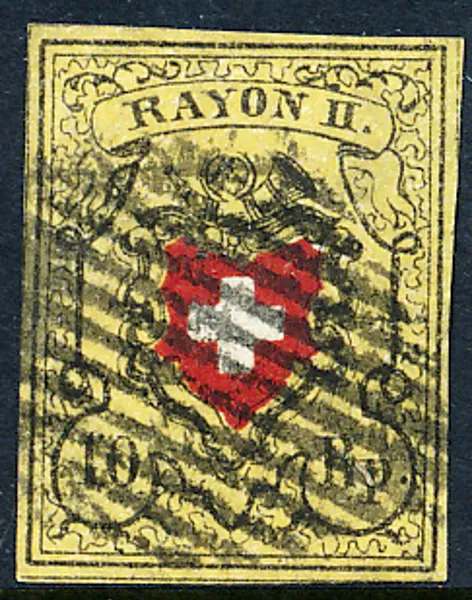 SCHWEIZ Mi 8 II 10 Rp Rayon II stämplat exemplar med goda marginaler runt om