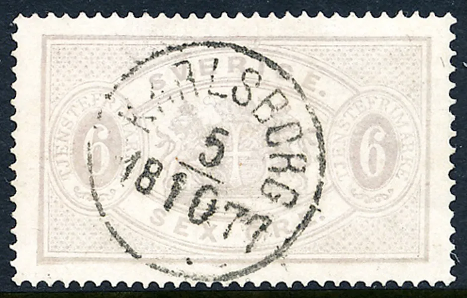 Tj 4d 6 öre blåakt violett t.14 stämplat KARLSBORG 5.10.1877 Praktexemplar (redigerad nyans)