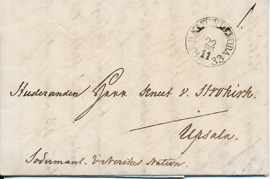 BÅGSTÄMPEL Vacker  RAMUNDEBODA 22.11.1833, typ 1