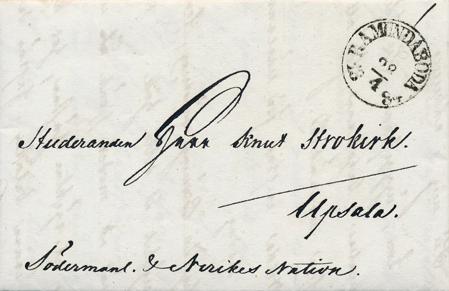 BÅGSTÄMPEL  RAMUNDABODA 28.4.1834 typ 2 på brev till Upsala