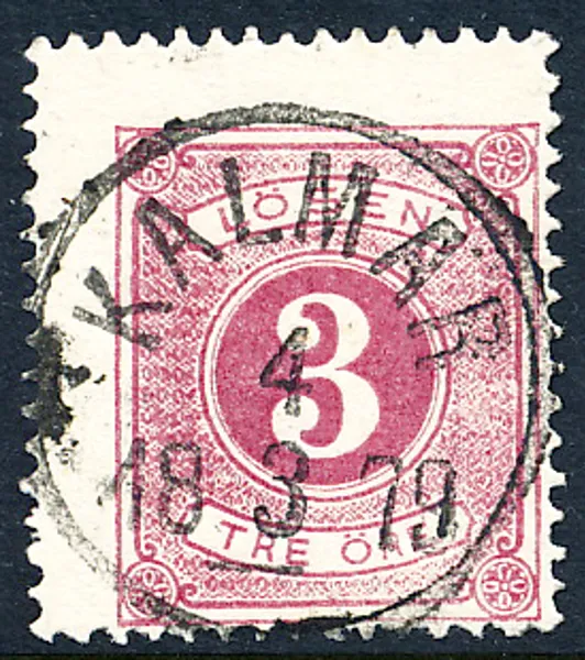 L2b 3 öre violettaktigt karmin t.14. KALMAR 4.3.1879