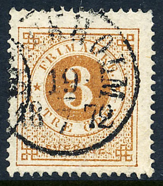 F17b 3 öre gulbrun t.14. STOCKHOLM 19.7.1872