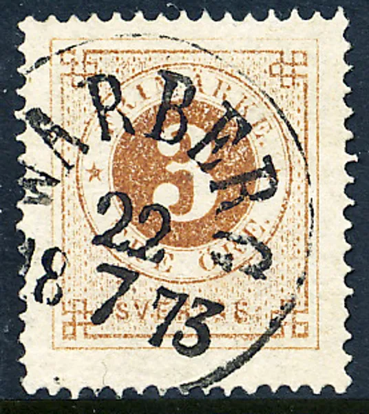 F17d  3 öre orangebrun WARBERG 22.3.1873