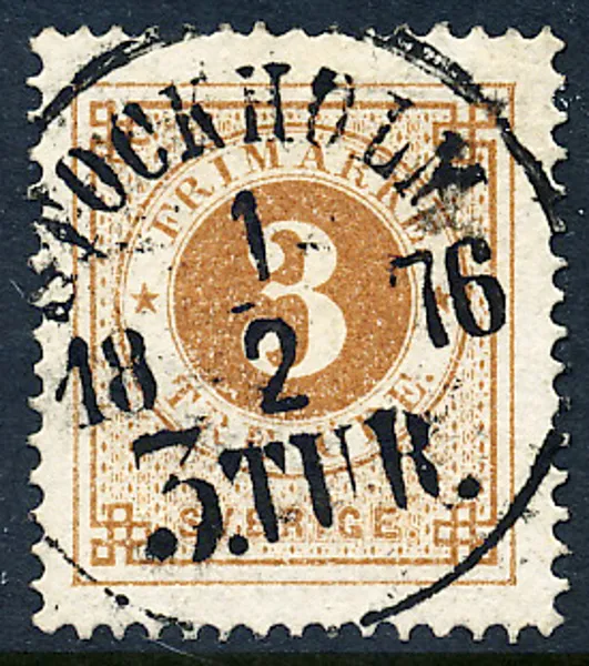  F17f  3 öre gulaktigt orangebrun STOCKHOLM 3 TUR  1.2.1876