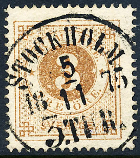 F17g  3 öre matt orangebrun STOCKHOLM 3 TUR 5.11.1875 