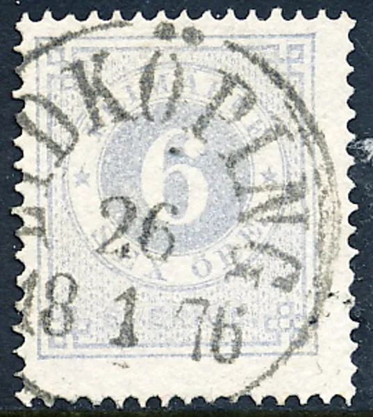 F20 matt blålila t.14 stämplat LIDKÖPING 26.1.1876
