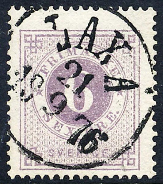 F20 blåaktigt blålila t.14 stämplat LAXÅ 21.9.1876