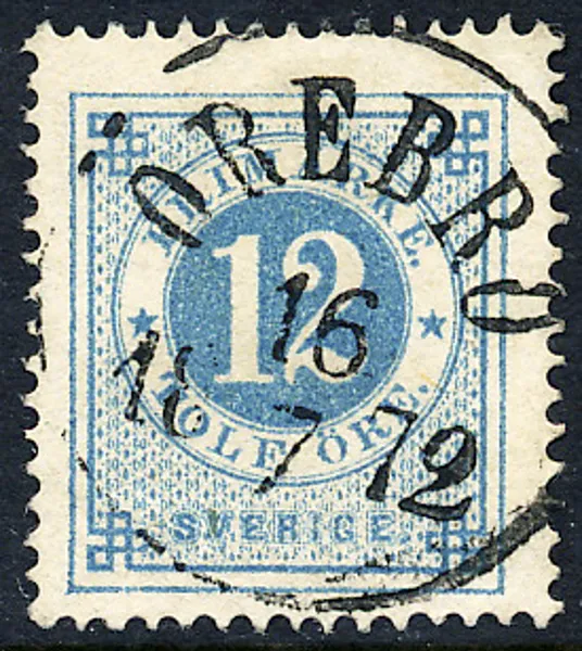 F21a gråaktigt blå t.14 stämplat ÖREBRO 16.7.1872 i färgstarkt exemplar