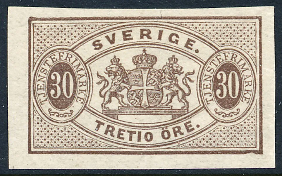 TJ21i 30 öre brun Långa Tjänste i otandat normalprov med gummering