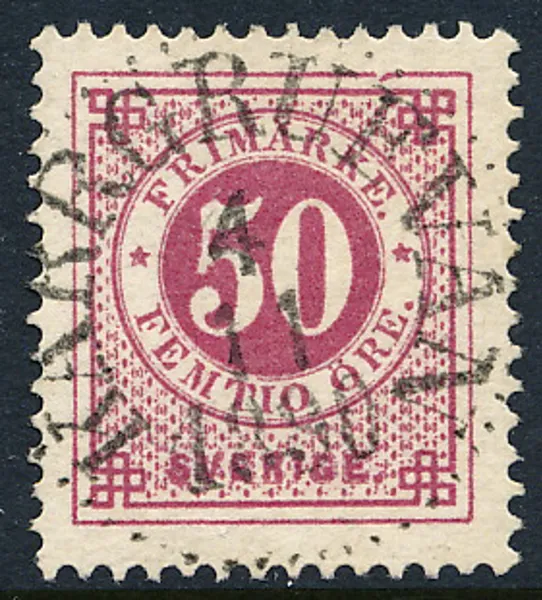 F48c 50 öre posthorn violettaktigt karmin KÄRRGRUFVAN 4.11.1890 - Praktexemplar