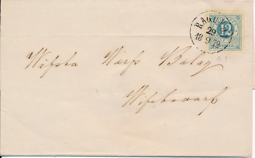 F21a Inrikes brev i första viktklassen till Wifstavarf från RAGUNDA 29.9.1872 frankerat med första nyansen av 12 öre Ringtyp t.14