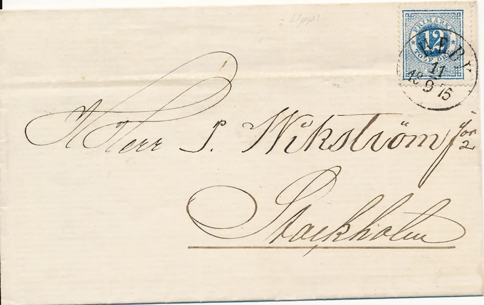 F21 Inrikes brev i första viktklassen stämplat HEBY 11.9.1875 frankerat med 12 öre Ringtyp t.14