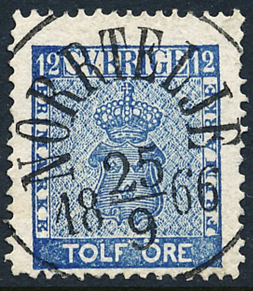 F9 12 öre blå Vapen prakt/lyxstämplad NORRTELJE  15.9.1866