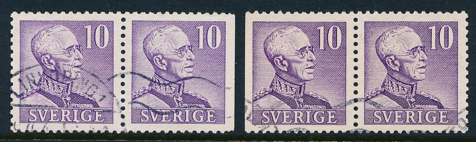 F273 BC/CB-par 10 öre med stora siffror Gustav V, båda paren BC och CB
